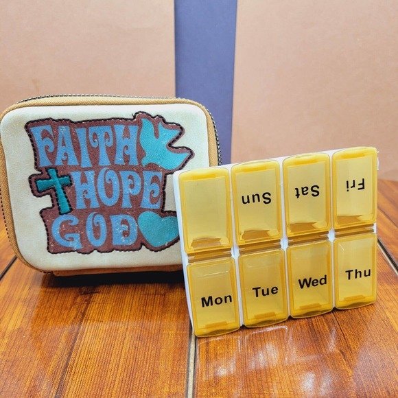 Montana West Western Pill Box Organizer Faith Hope God Brown and Beige Storage
